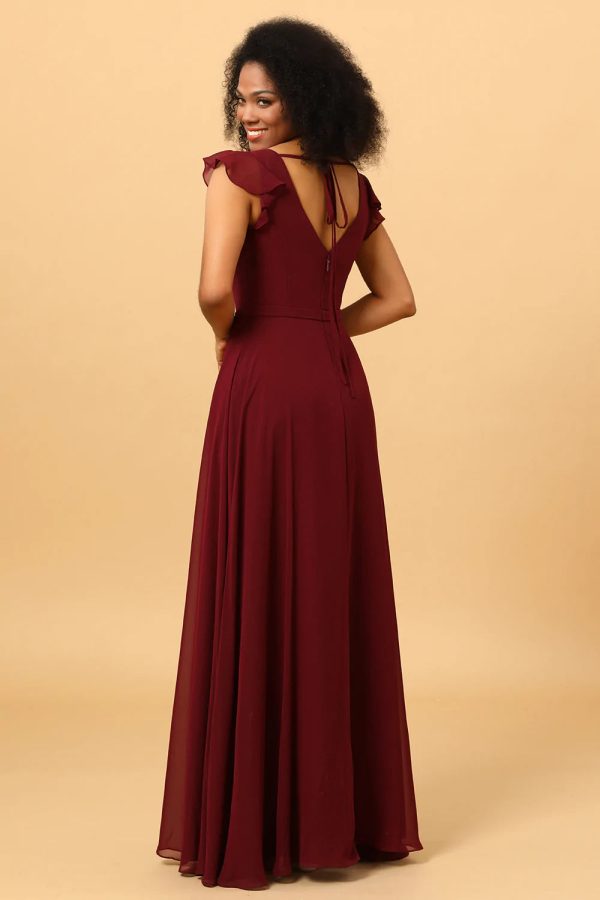 Chiffon Bordeaux Bruidsmeisjesjurk met Spleet Schn?ppchen – Bild 2