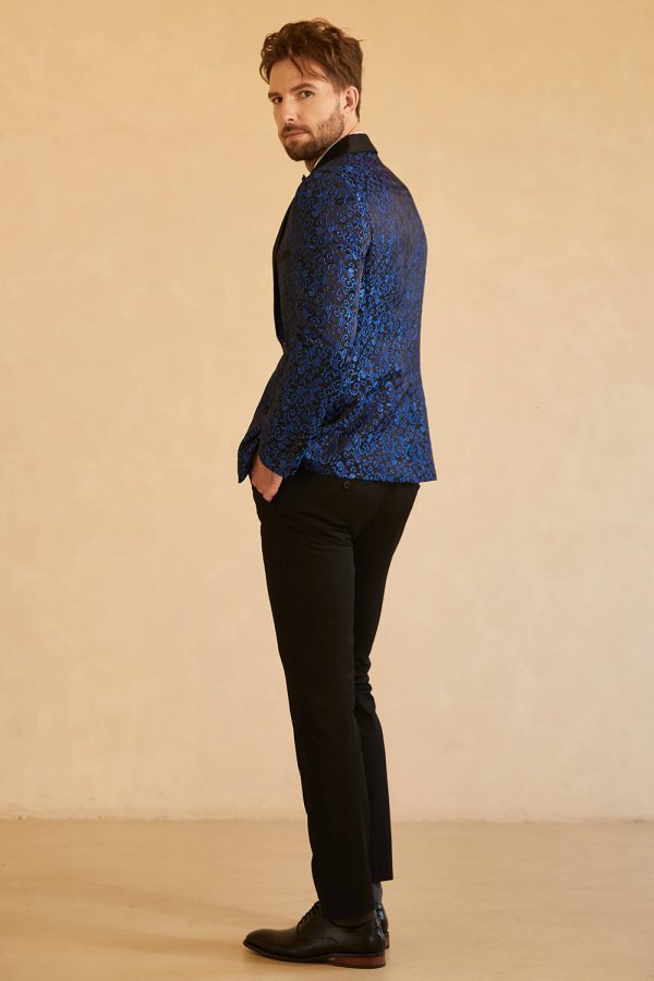Blauwe Sjaal Revers Jacquard One Button Heren Gala Blazer Schn?ppchen – Bild 4