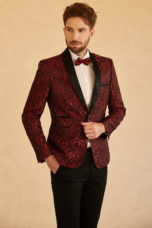 Blauwe Sjaal Revers Jacquard One Button Heren Gala Blazer Schn?ppchen – Bild 5