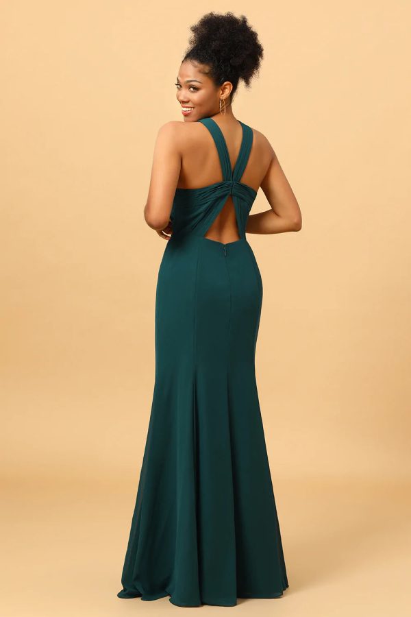 Groene Zeemeermin Chiffon Bruidsmeisjesjurk met Spleet Online – Bild 2