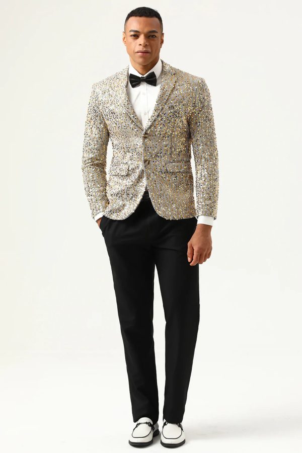 Sprankelende Champagne Pailletten Gekerfd Revers Heren Prom Blazer Schn?ppchen – Bild 4