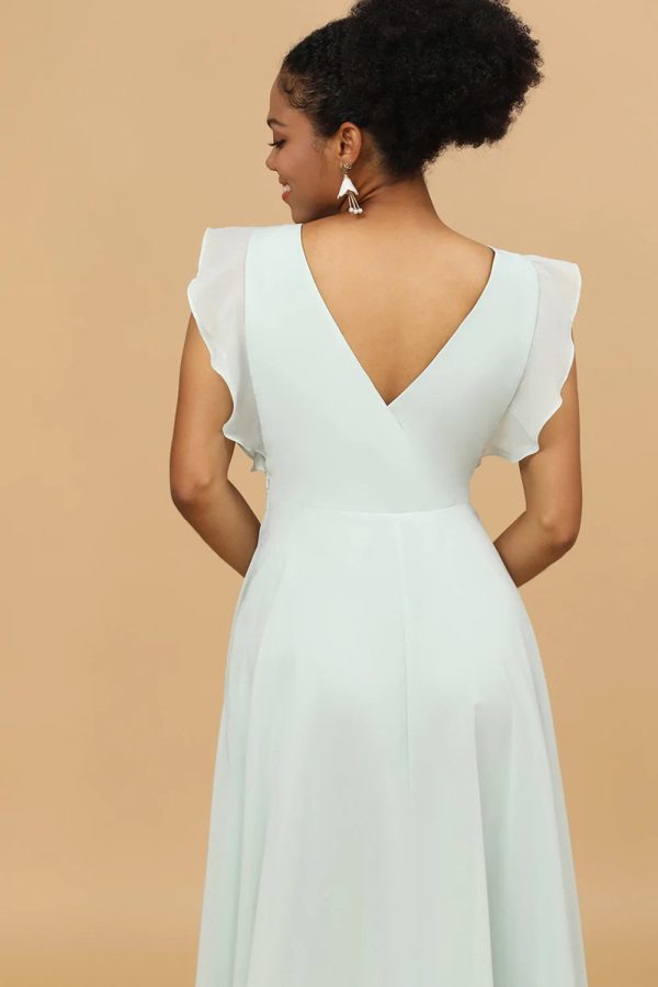 Mint Chiffon V-Hals Bruidsmeisje Jurk Im Angebot – Bild 4