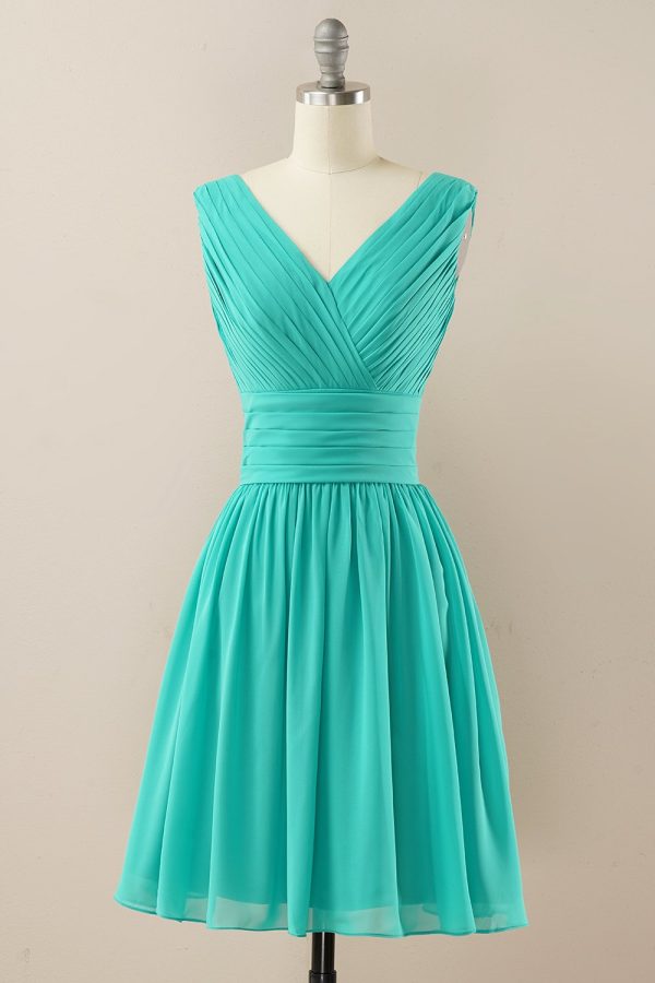 Groene Chiffon Midi Bruidsmeisje jurk Verkauf