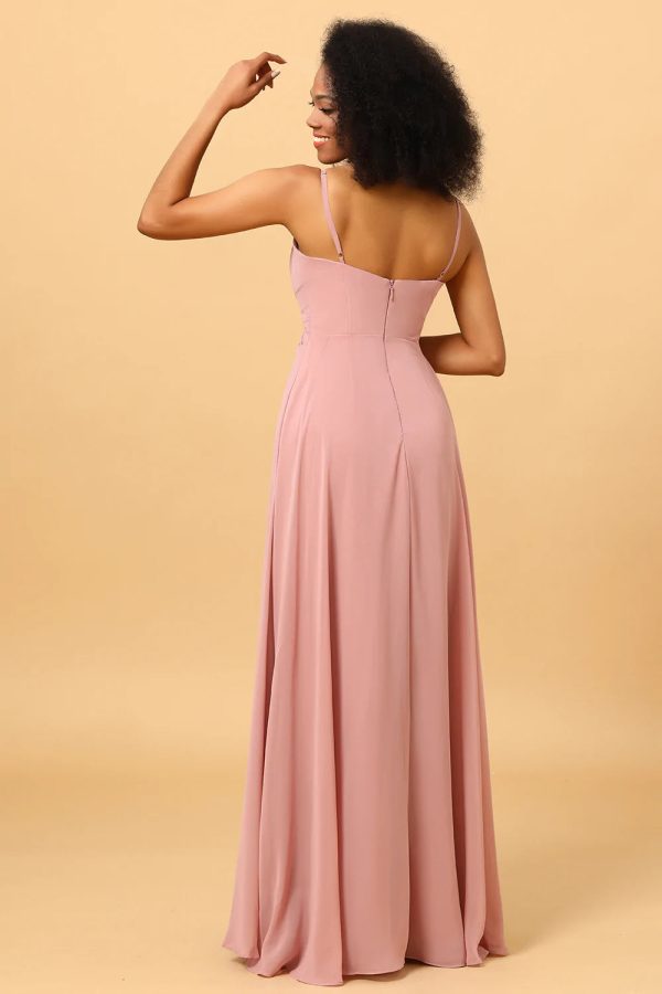 A Line Spaghetti Straps Blush Lange Bruidsmeisje Jurk met Split Front Online – Bild 2