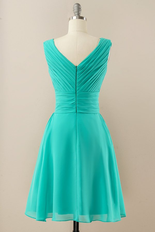 Groene Chiffon Midi Bruidsmeisje jurk Verkauf – Bild 2
