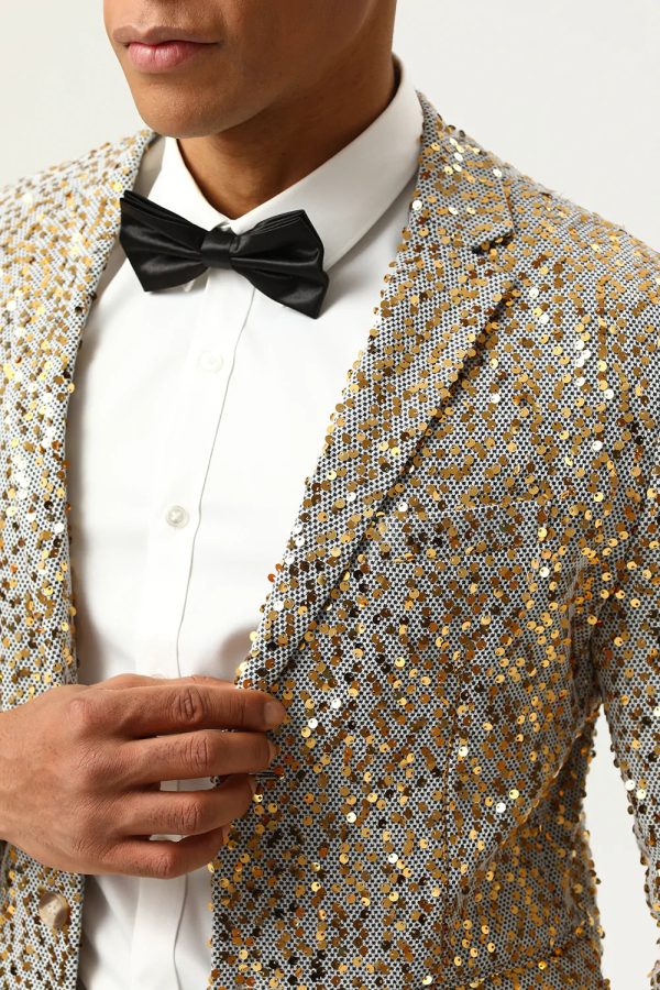 Sprankelende Champagne Pailletten Gekerfd Revers Heren Prom Blazer Schn?ppchen – Bild 3