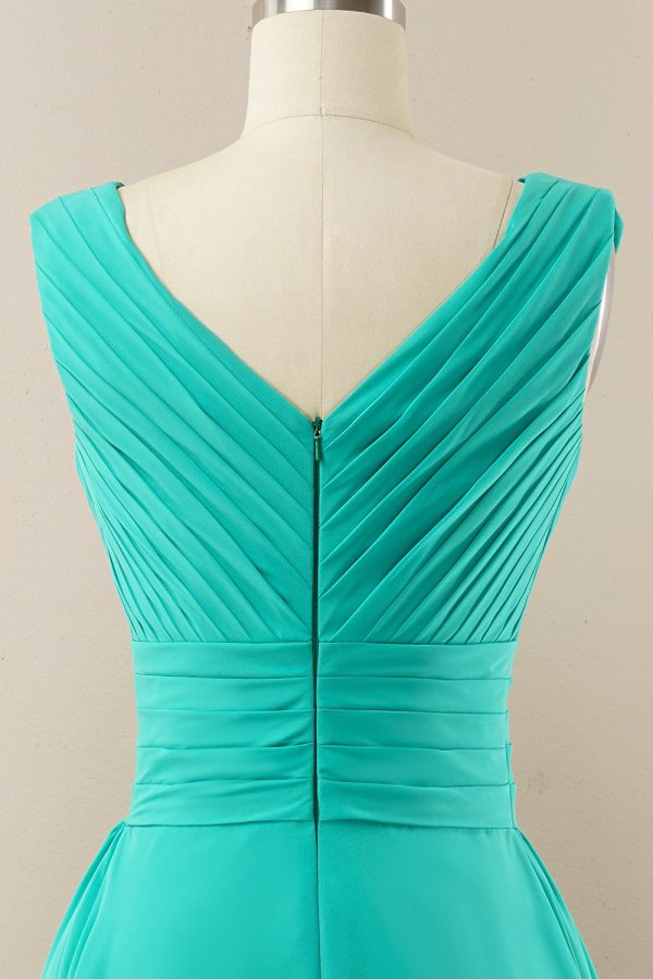 Groene Chiffon Midi Bruidsmeisje jurk Verkauf – Bild 5