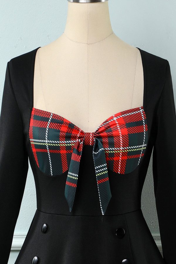Plaid jaren 1950 Jurk met lange mouwen Zu verkaufen – Bild 3