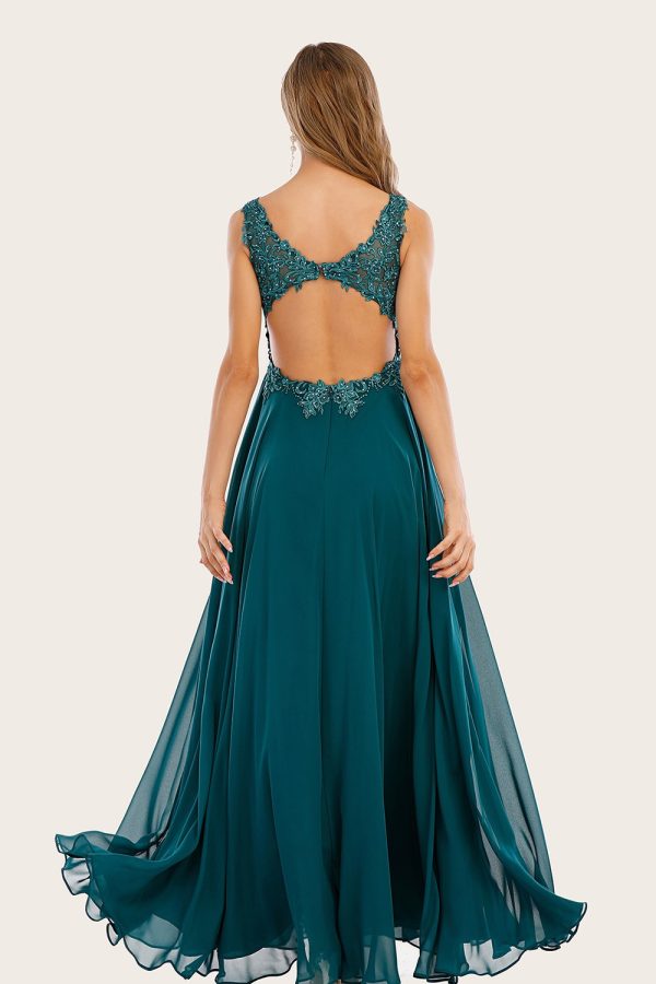 Turquoise Chiffon Long Prom Jurk met Kralen Verkauf – Bild 2