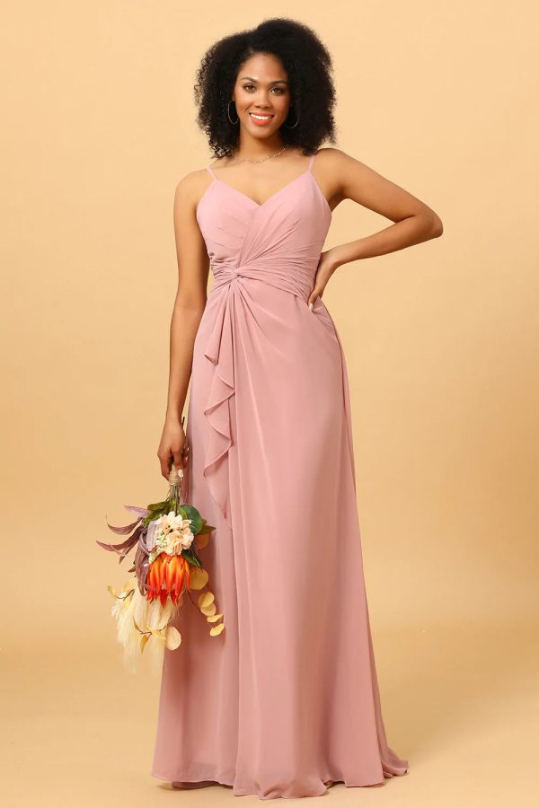 A Line Spaghetti Straps Blush Lange Bruidsmeisje Jurk met Split Front Online – Bild 3