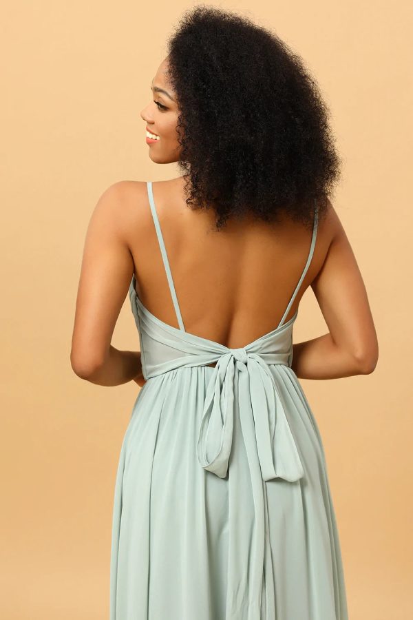 Mintgroene A-Lijn Ruched Chiffon Bruidsmeisjesjurk Im Angebot – Bild 4