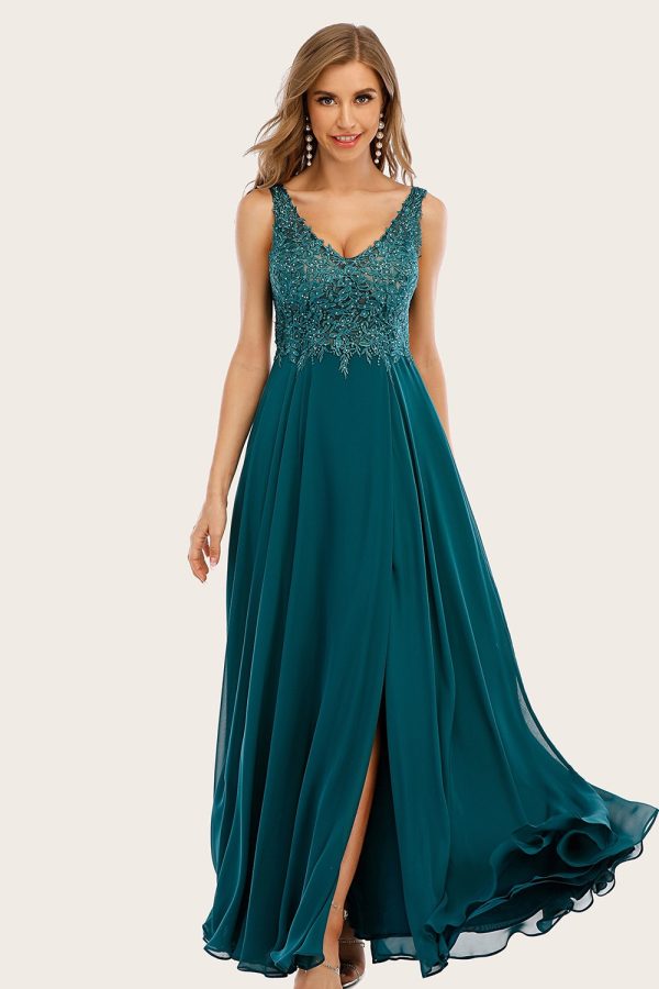 Turquoise Chiffon Long Prom Jurk met Kralen Verkauf – Bild 5
