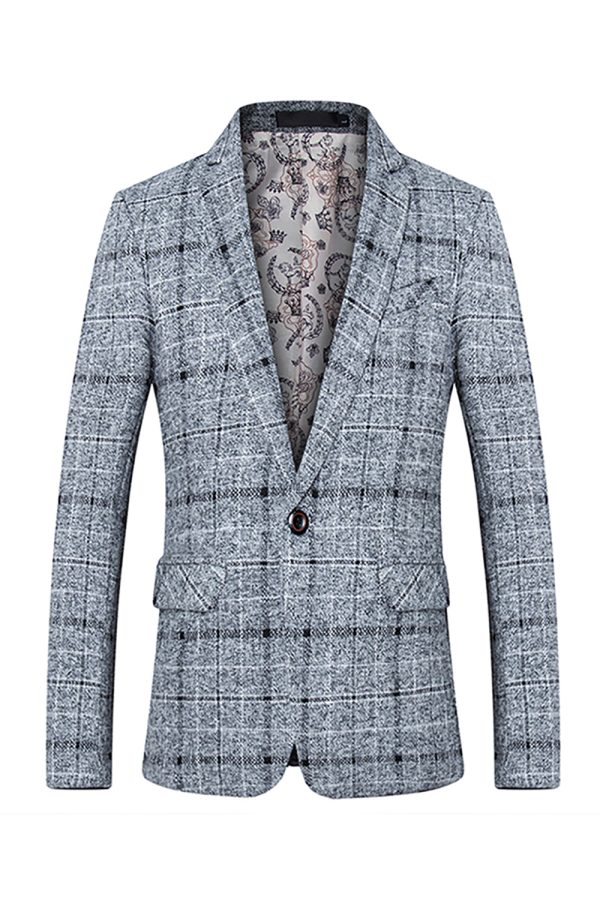 Grijze Grid Gekerfde Revers Heren Blazer Jetzt online