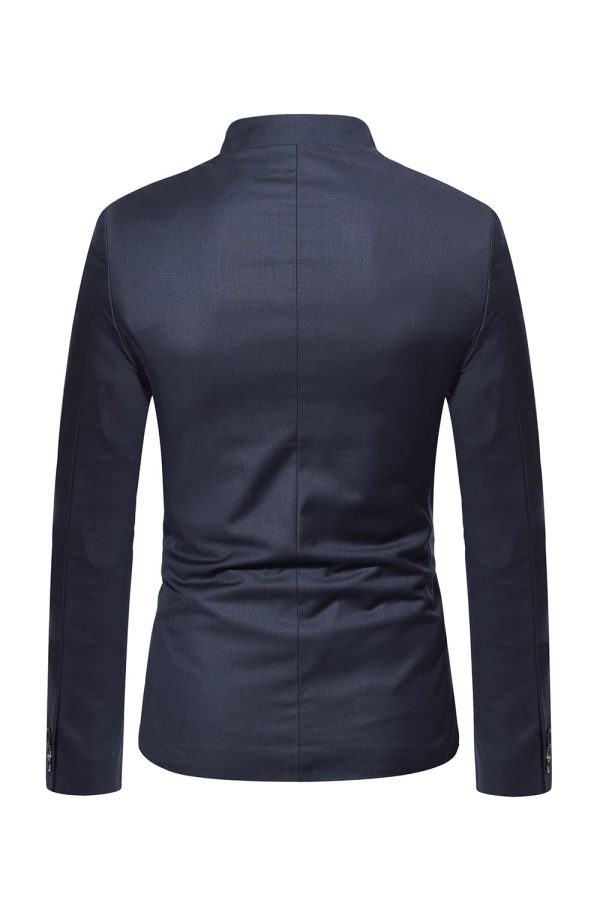 Bruine standkraag single breasted heren blazer Online-Verkauf – Bild 5