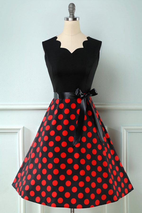 Rood Dots Vintage jaren 1950 Jurk Online-Schn?ppchen