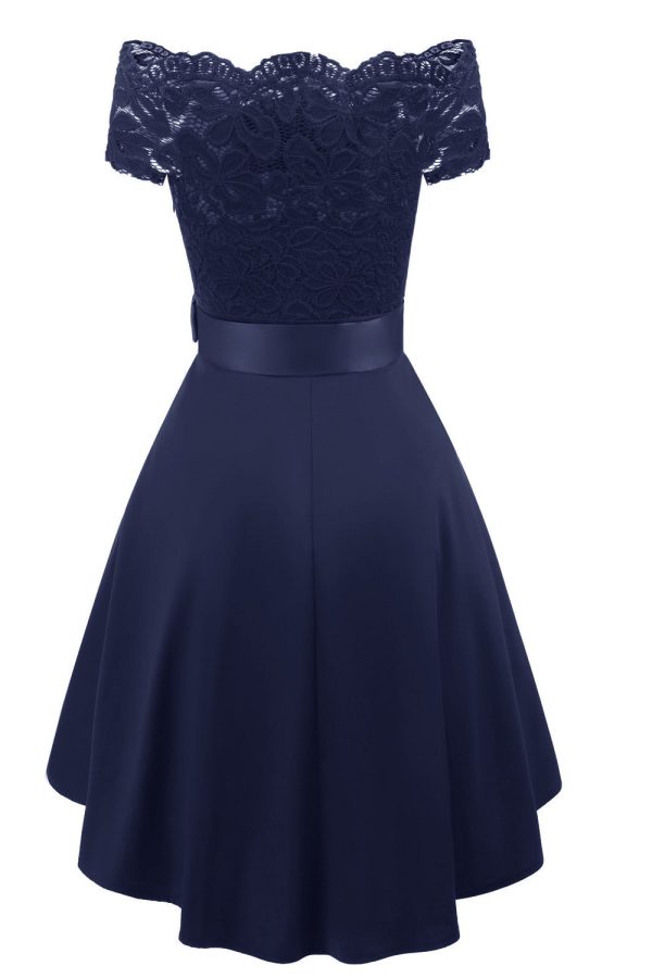 A Line Off the Shoulder Bordeaux kanten jurk met Bowknot Schn?ppchen – Bild 5