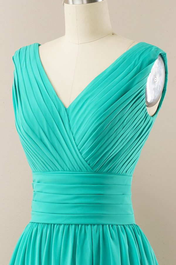 Groene Chiffon Midi Bruidsmeisje jurk Verkauf – Bild 4