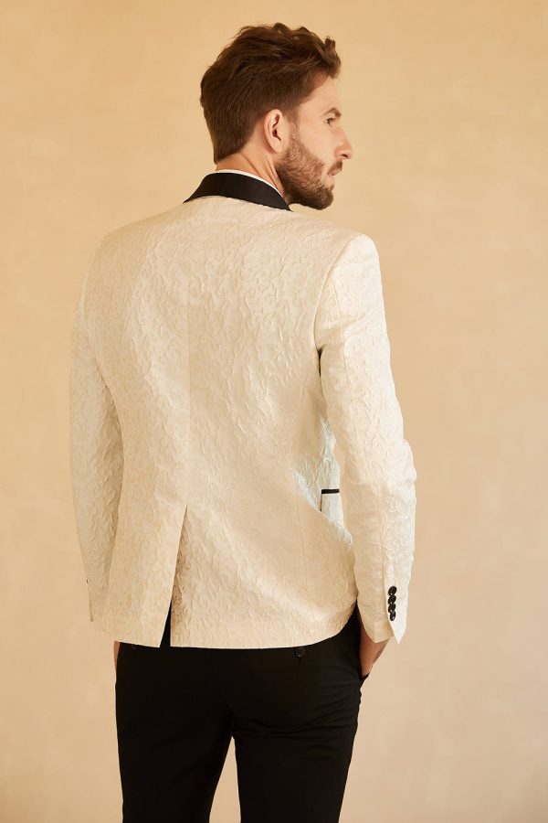 Witte Sjaal Revers Jacquard One Button Heren Prom Blazer Rabatt – Bild 2
