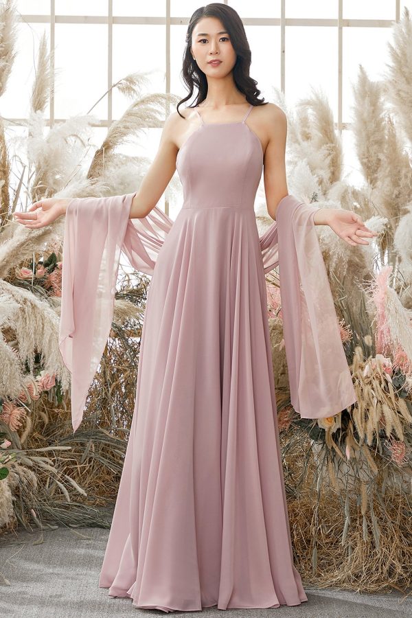 Stoffig Roze Chiffon Bruidsmeisjes Jurk Im Angebot – Bild 4