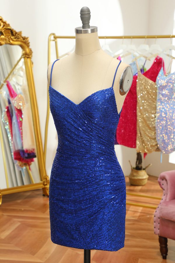 Blauwe Pailletten Strakke Backless Short Homecoming Jurk Schn?ppchen – Bild 3