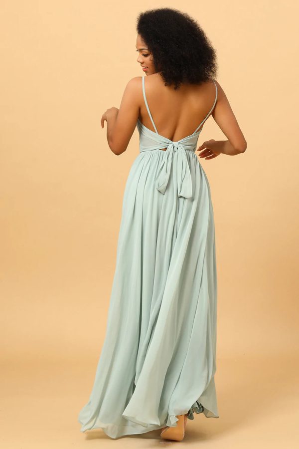 Mintgroene A-Lijn Ruched Chiffon Bruidsmeisjesjurk Im Angebot – Bild 2