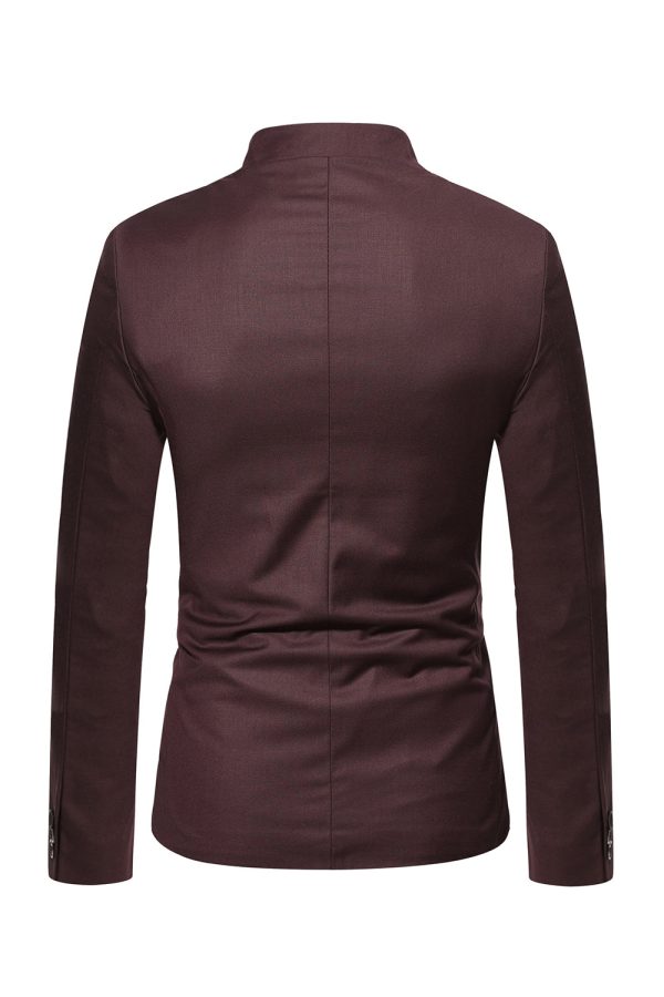 Bruine standkraag single breasted heren blazer Online-Verkauf – Bild 2