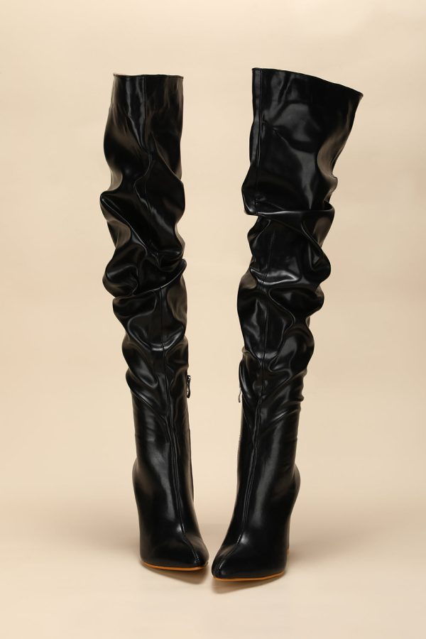 Zwarte chunky high-heeled hoge laarzen Online – Bild 2