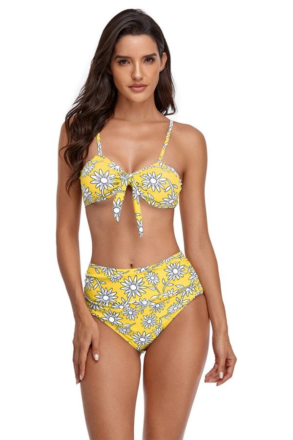 Bedrukte stropdas geknoopt hoge taille bikini Mode – Bild 3