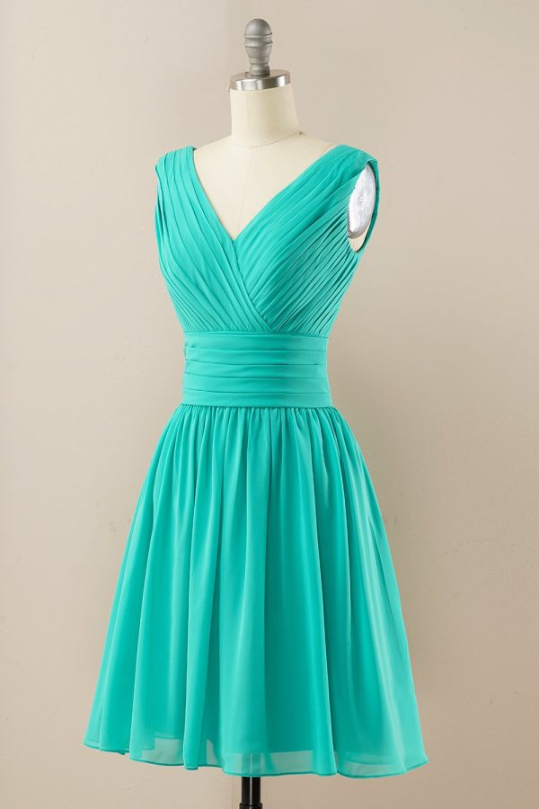 Groene Chiffon Midi Bruidsmeisje jurk Verkauf – Bild 3