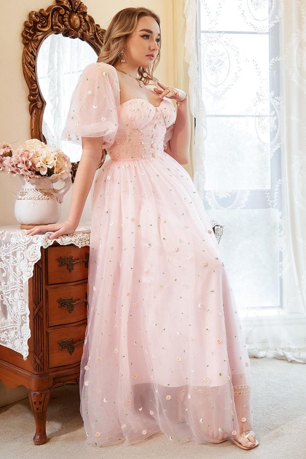 A Line Off the Shoulder Blush Plus Size Galajurk met Borduurwerk Schn?ppchen – Bild 5