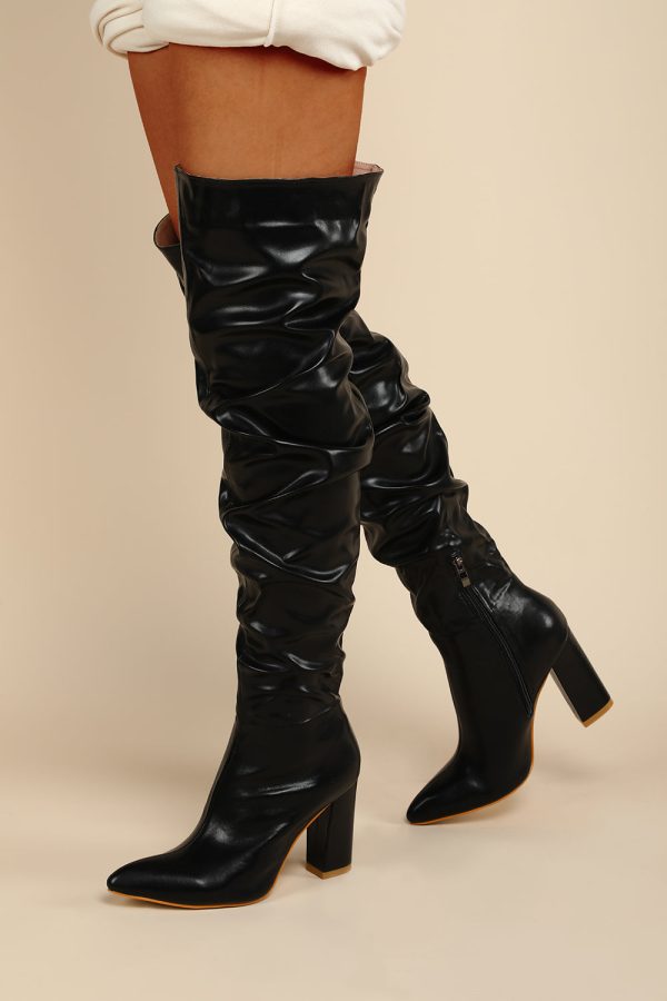Zwarte chunky high-heeled hoge laarzen Online – Bild 4