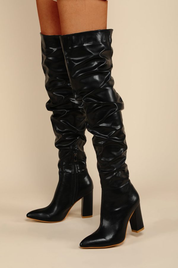 Zwarte chunky high-heeled hoge laarzen Online