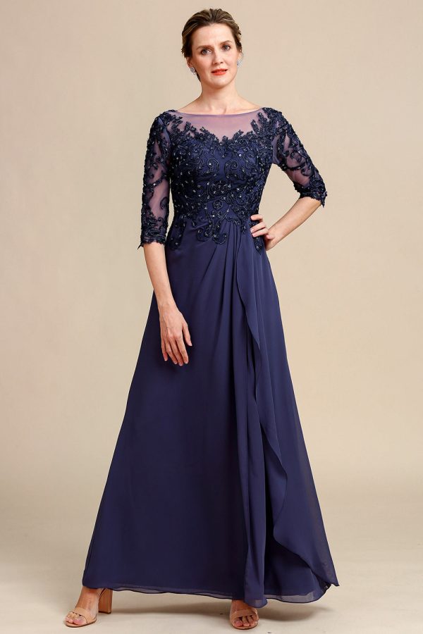 Lange Mouwen Blauwe Moeder van Bruid Jurk met Appliques Mode
