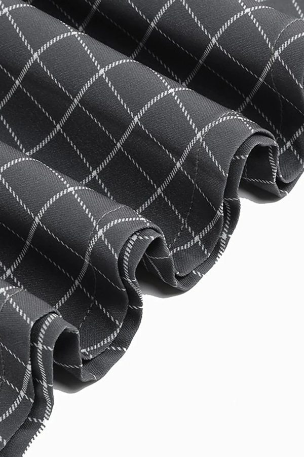 Grijs Geruite Revers Hals Vintage Jurk Online-Verkauf – Bild 4