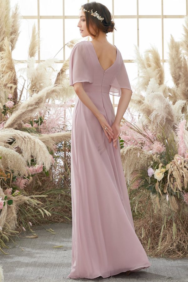 Blush Batwing Mouwen Chiffon Bridesmaid Jurk Jetzt online – Bild 2