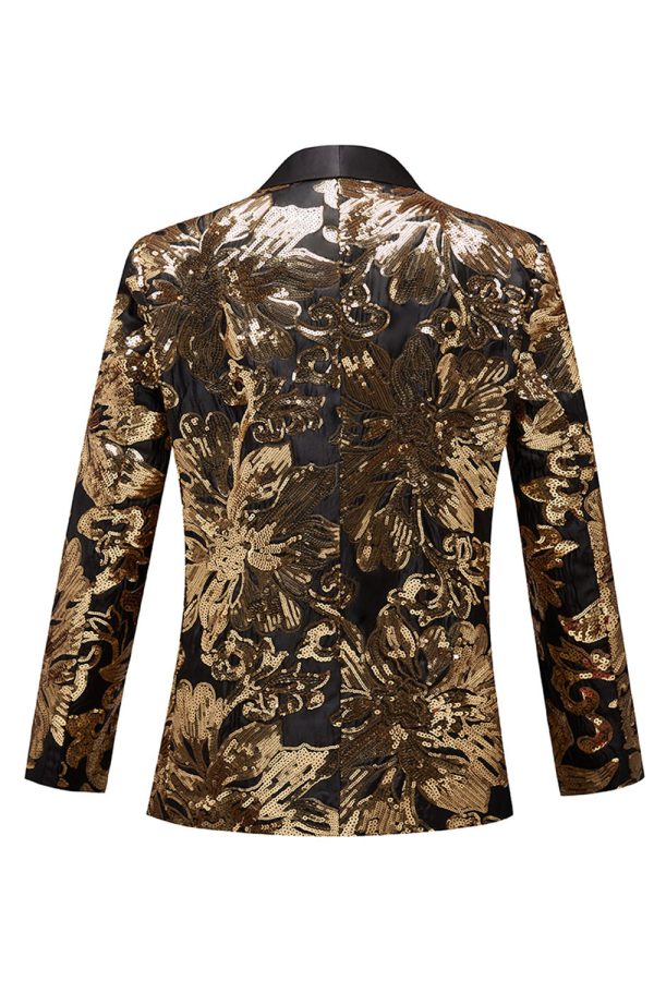 Gouden Bloemvormige Pailletten Heren Blazer Schn?ppchen – Bild 2