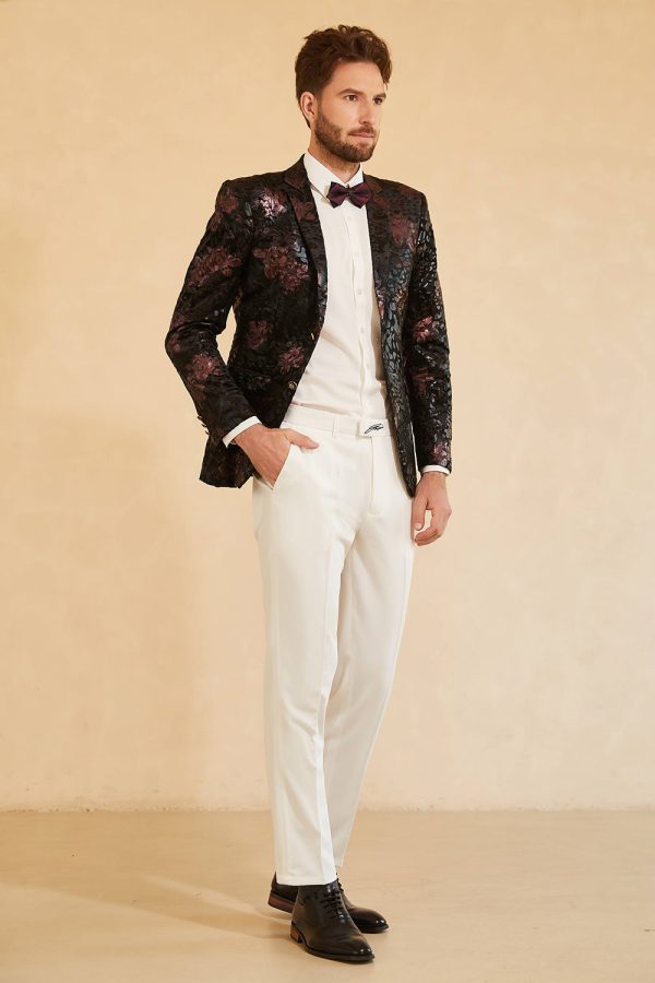 Zwart Rood Single-Breasted Two-Button Printed Heren Blazer Zu verkaufen – Bild 3