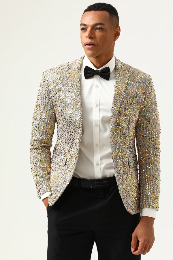 Sprankelende Champagne Pailletten Gekerfd Revers Heren Prom Blazer Schn?ppchen