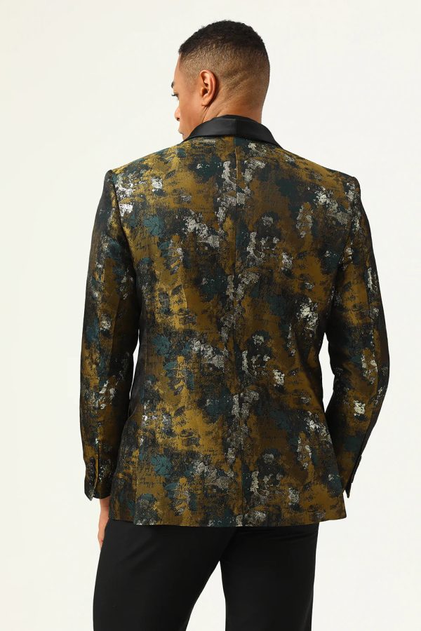 Gele Jacquard Double Breasted Shawl Revers Heren Prom Blazer Online-Schn?ppchen – Bild 2