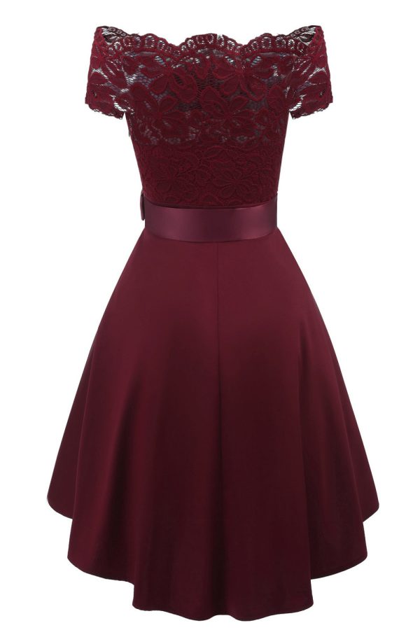 A Line Off the Shoulder Bordeaux kanten jurk met Bowknot Schn?ppchen – Bild 2