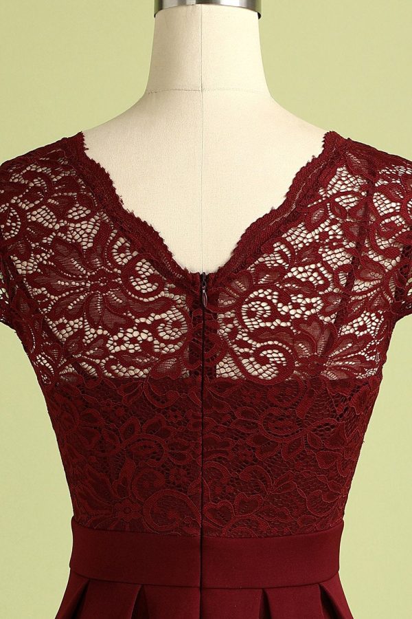 Vintage Bordeaux Rode Kanten Jurk Online-Verkauf – Bild 5