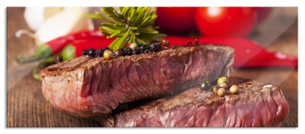 Saftiges Pfeffer Steak, Glasbild Panorama Rabatt
