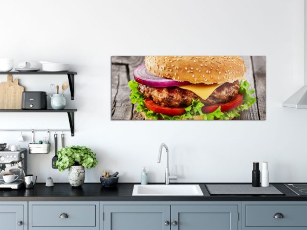 Leckerer Cheeseburger, Glasbild Panorama Verkauf – Bild 3