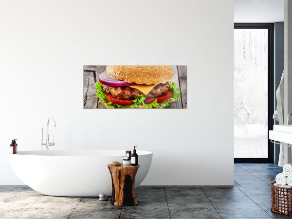 Leckerer Cheeseburger, Glasbild Panorama Verkauf – Bild 4