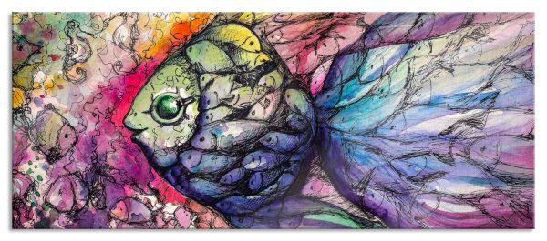 Bunte Fische Kunst, Glasbild Panorama Rabatt