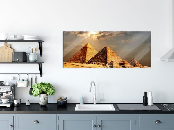 Pyramiden von Gizeh im Sonnenlicht, Glasbild Panorama Online – Bild 3