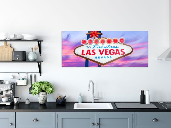 Las Vegas Ortsschild abends, Glasbild Panorama Zu verkaufen – Bild 3