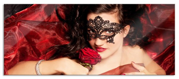 Sexy Frau mit Rose, Glasbild Panorama Jetzt online
