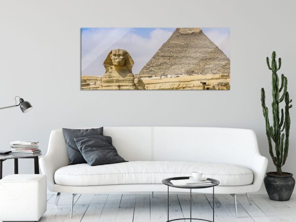 Sphinx von Gizeh mit Pyramide, Glasbild Panorama Mode – Bild 2