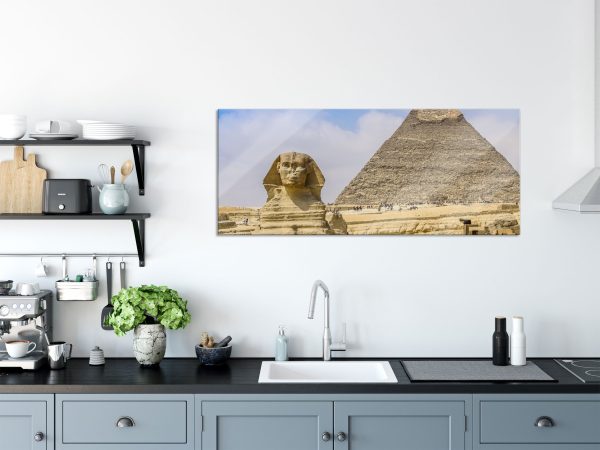 Sphinx von Gizeh mit Pyramide, Glasbild Panorama Mode – Bild 3